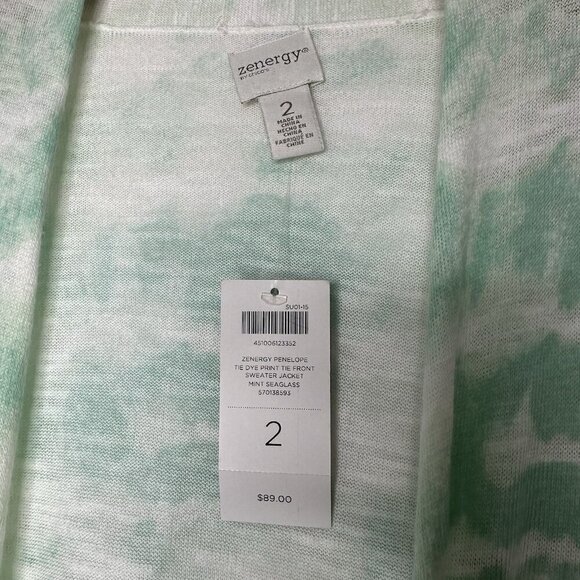 NWT Chicos Zenergy Cardigan Tie Dye Penelope Mint Seaglass Tie Front Large - Picture 5 of 9